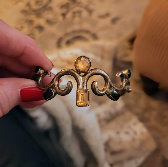 Heavy 925 Citrine Onyx inlay Vintage Artesian Braclet - Picture 10 of 10